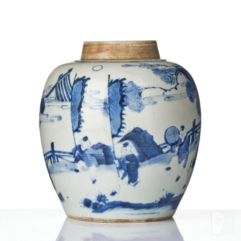 A blue and white 'boys at play' jar, - 图5